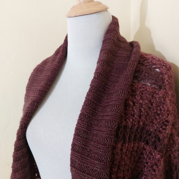 Susina Burgundy Striped Thick Knit Open Front Longline Cardigan Sweater Small - Picture 3 of 13